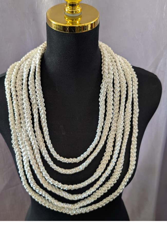Ivory and blush crochet lei, multi-strand